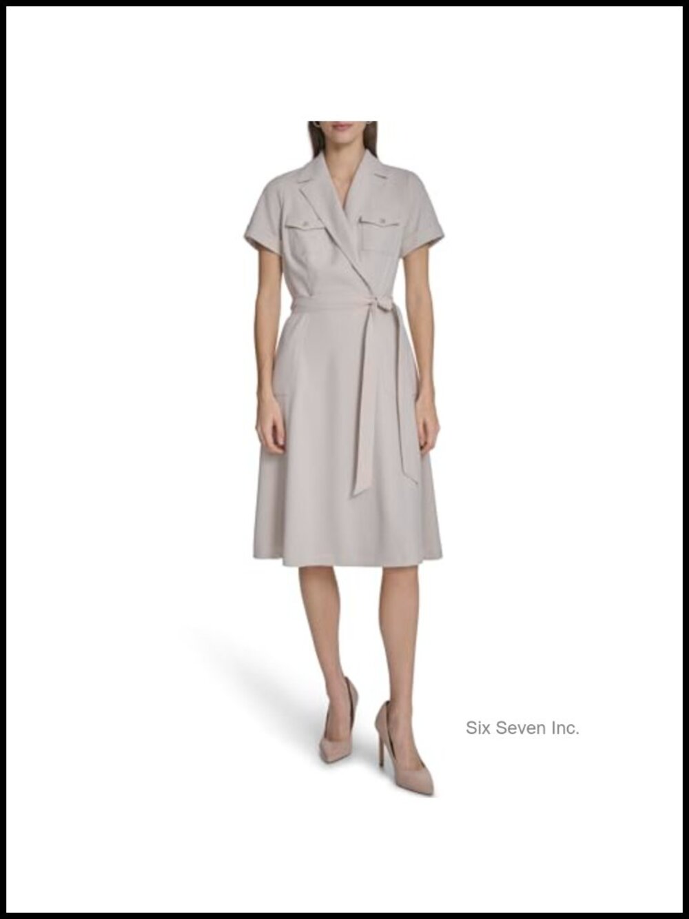 Calvin Klein Self Tie Scuba Crepe A-Line Dress Short Sleeve Knee Length